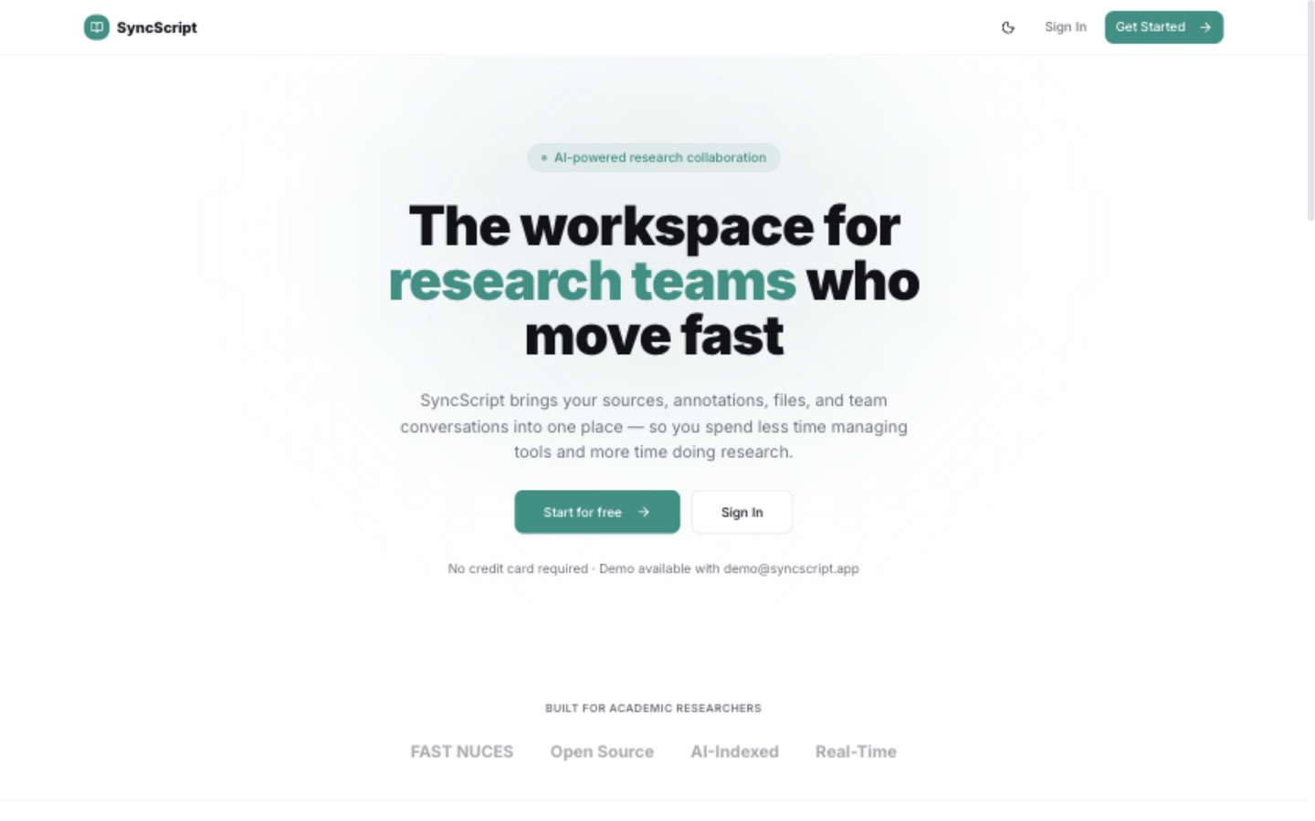 SyncScript — collaborative research platform screenshot